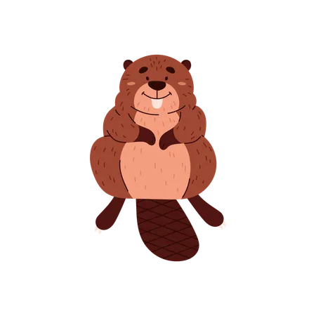 Cute beaver with brown short-haired  Illustration