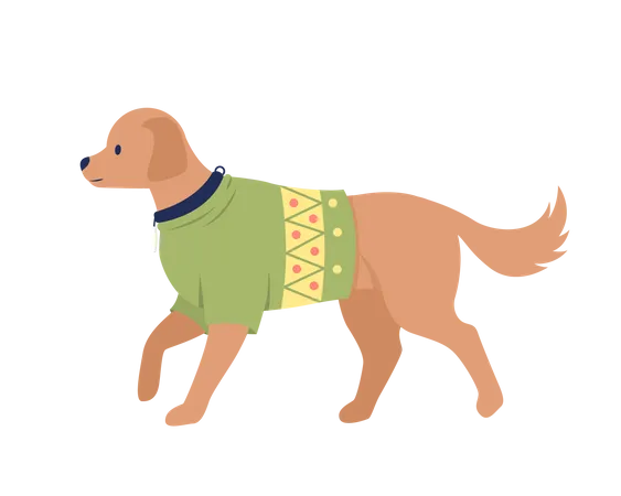 Cute Big Dog With Christmas Sweater Outfit Semi Flat Color Vector Character Editable Figure Full Body Animal On White Simple Cartoon Style Illustration For Web Graphic Design And Animation Illustration