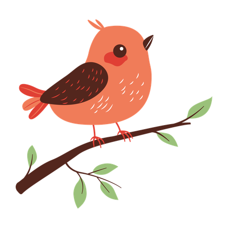 Cute bird on Tree Branch  Illustration