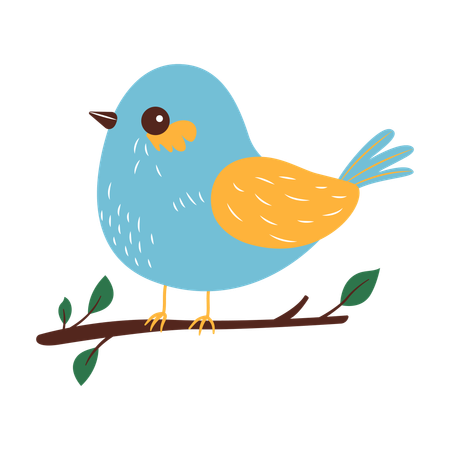 Cute Bird on Tree Branch  Illustration