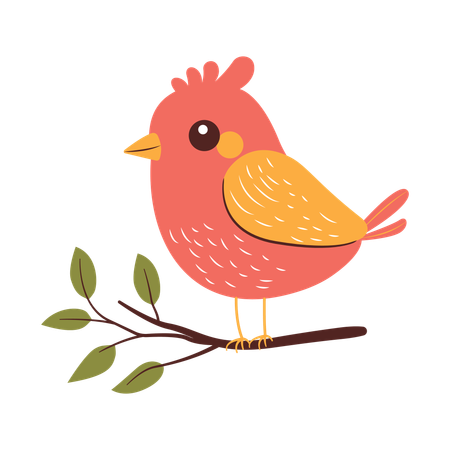 Cute Bird on Tree Branch  Illustration