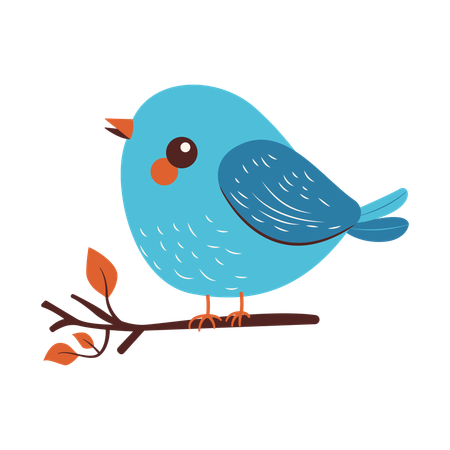 Cute Bird on Tree Branch  Illustration