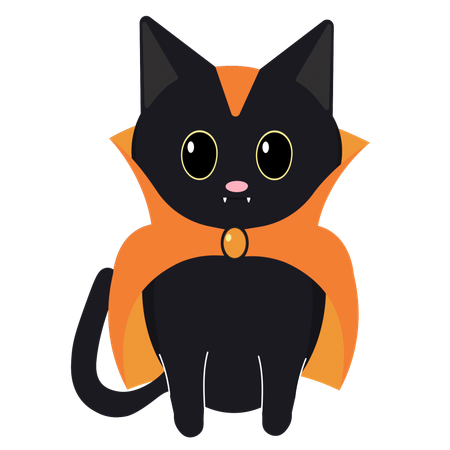 吸血鬼の衣装を着たかわいい黒猫  イラスト