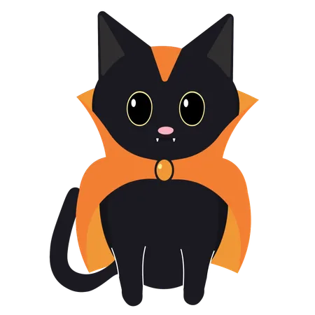 吸血鬼の衣装を着たかわいい黒猫  イラスト