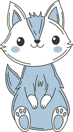 Cute Blue Fox Wolf Animal  Illustration