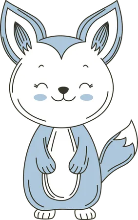 Cute Blue Fox Wolf Animal  Illustration