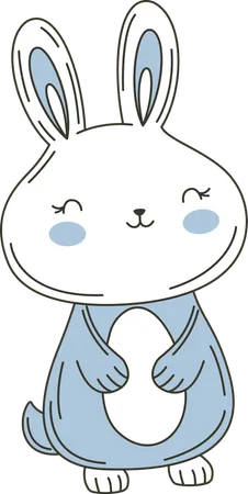 Cute Blue Rabbit Bunny Animal  Illustration