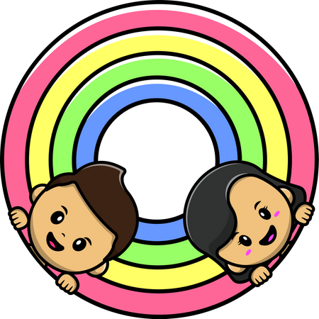 Cute boy and girl on rainbow Illustration