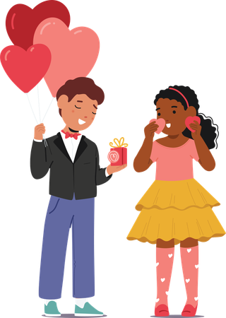 Cute boy and girl wearing festive clothing celebrating Valentine day  Illustration