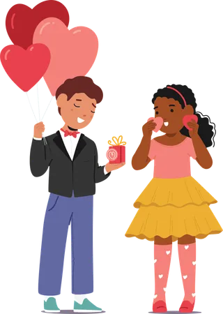 Cute boy and girl wearing festive clothing celebrating Valentine day  Illustration