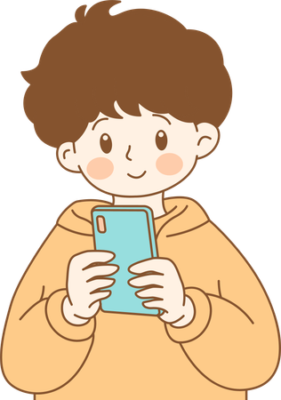 Cute Boy Character using mobile  Illustration