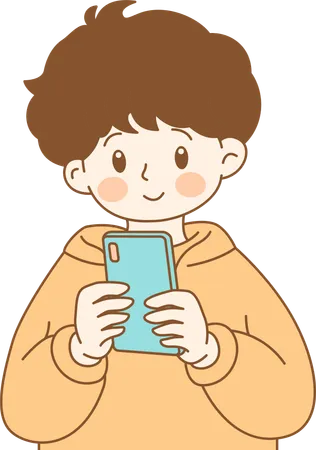 Cute Boy Character using mobile  Illustration