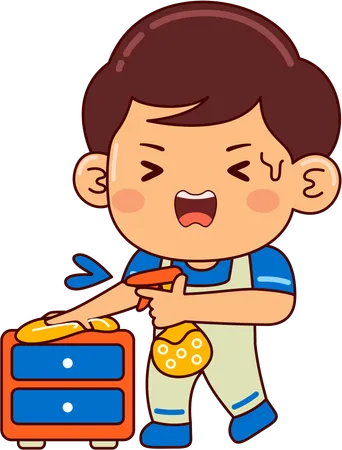 Cute Housekeeper Boy Cartoon Character 일러스트레이션