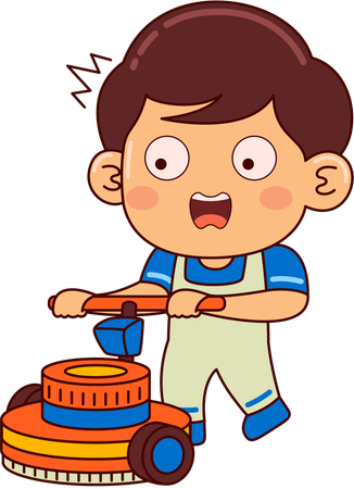 Cute boy cleaning floor  Illustration