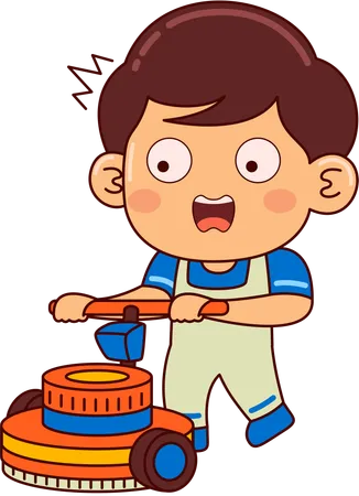 Cute boy cleaning floor  Illustration