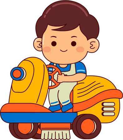 Cute Housekeeper Boy Cartoon Character Illustration