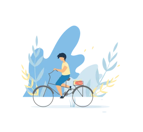 Cute boy cycling in the park  Illustration