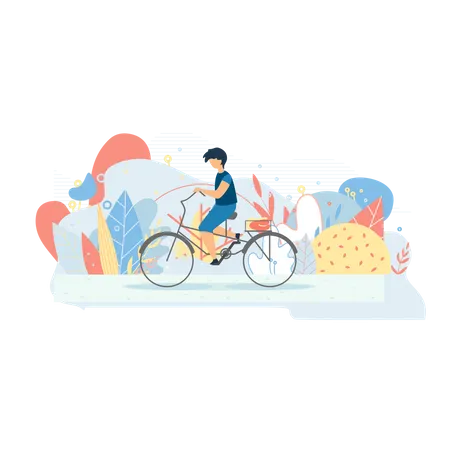 Cute boy cycling in the park Illustration