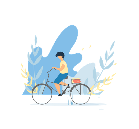 Cute boy cycling in the park  Illustration