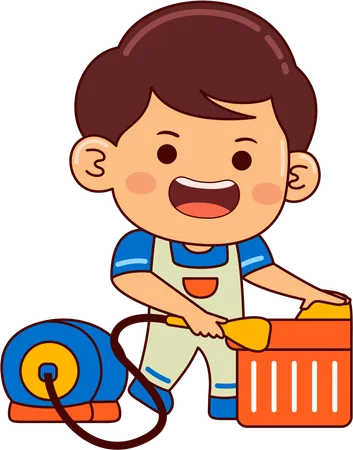 Cute boy doing vacuuming  Illustration