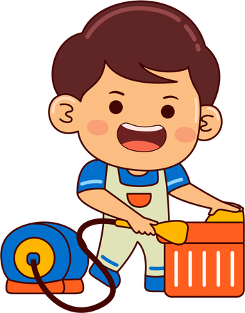 Cute boy doing vacuuming  Illustration