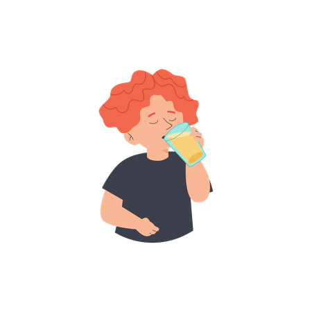 ジュースを飲むかわいい男の子  イラスト