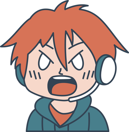 Cute Boy Gamer Anime Cartoon Character Wearing Headset with Angry Shouting Expression  Illustration