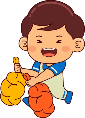 Cute boy holding garbage bag  Illustration