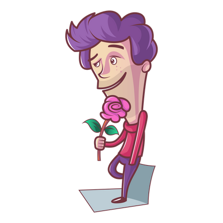 Cute boy holding rose in hand Illustration