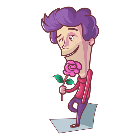 Cute boy holding rose in hand  Illustration