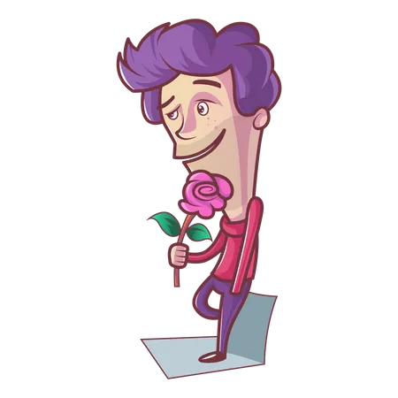 Cute boy holding rose in hand  Illustration