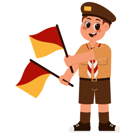 Cute Boy Holding Semaphore Flag  Illustration