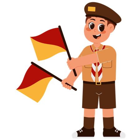 Cute Boy Holding Semaphore Flag  Illustration