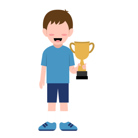 Cute Boy Holding Trophy  Illustration