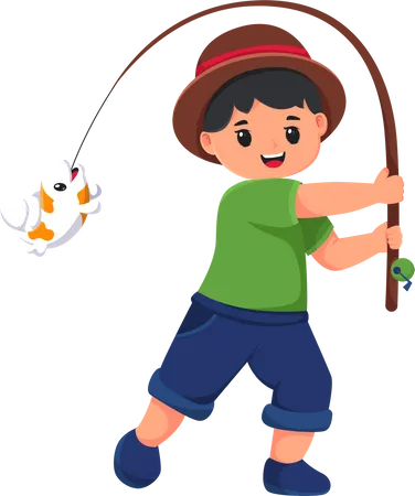 Cute Boy hunting fish Illustration