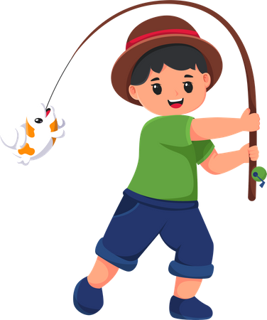 Cute Boy hunting fish  Illustration