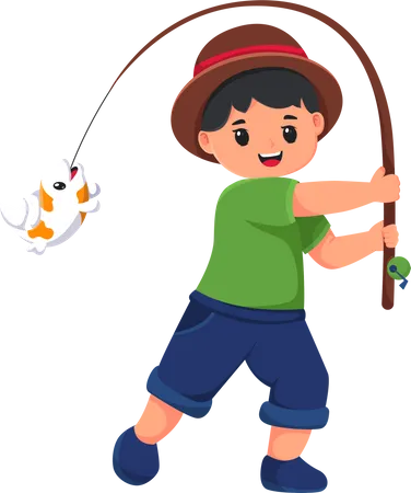 Cute Boy hunting fish  Illustration