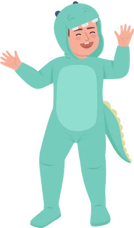 Cute Boy In Dinosaur Costume Semi Flat Color Vector Character Editable Figure Full Body Person On White Halloween Party Simple Cartoon Style Illustration For Web Graphic Design And Animation Illustration