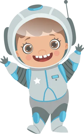 Kids Astronaut Cartoon Character Children Spacesuit Illustration