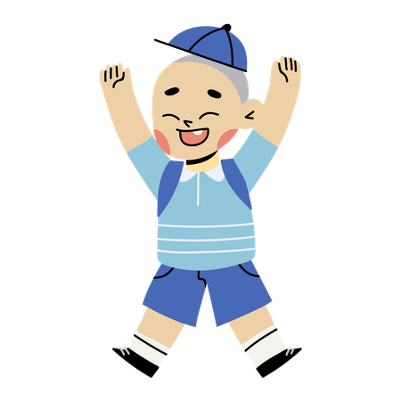 Cute boy jumping while raised up  イラスト