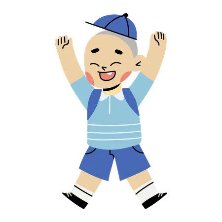 Cute boy jumping while raised up  Illustration
