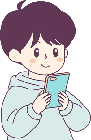 Cute Boy looking at mobile  Illustration