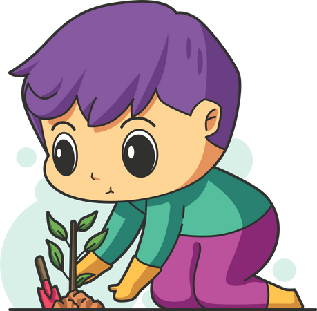 Cute boy planting a tree sapling Illustration