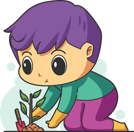 Cute boy planting a tree sapling  Illustration