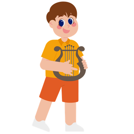 Cute boy playing harp  Illustration