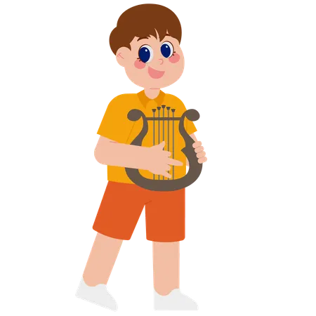 Cute boy playing harp  イラスト