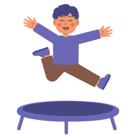 Cute Boy playing on trampoline  Illustration