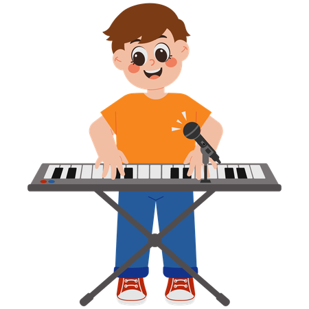 Cute boy playing piano and singing  Illustration
