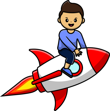 Cute boy riding rocket Illustration