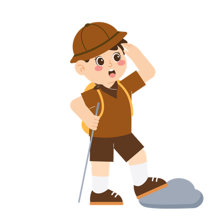 Cute boy scout doing hiking  Illustration